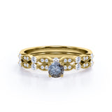 Classic 0.60 Carat Round Cut Natural Salt And Pepper Diamond Art Deco Wedding Ring Set In White Gold.