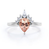 Half-Crown Halo 0.55 carat Pear Morganite and Moissanite Engagement Ring in Rose Gold