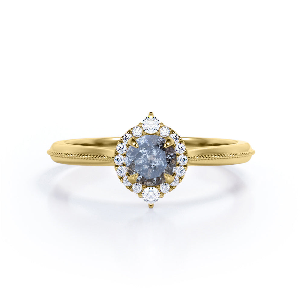 Halo 0.45 Ct Round Salt and Pepper Diamond Engagement Ring