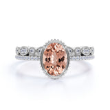 Flawless 1.50 Oval Cut Peach Morganite and Diamond Bridal Wedding Ring Set in 10k Rose Gold for Women