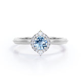 1.15 Carat Round Cut Aquamarine And Diamond Halo Engagement Ring In White Gold