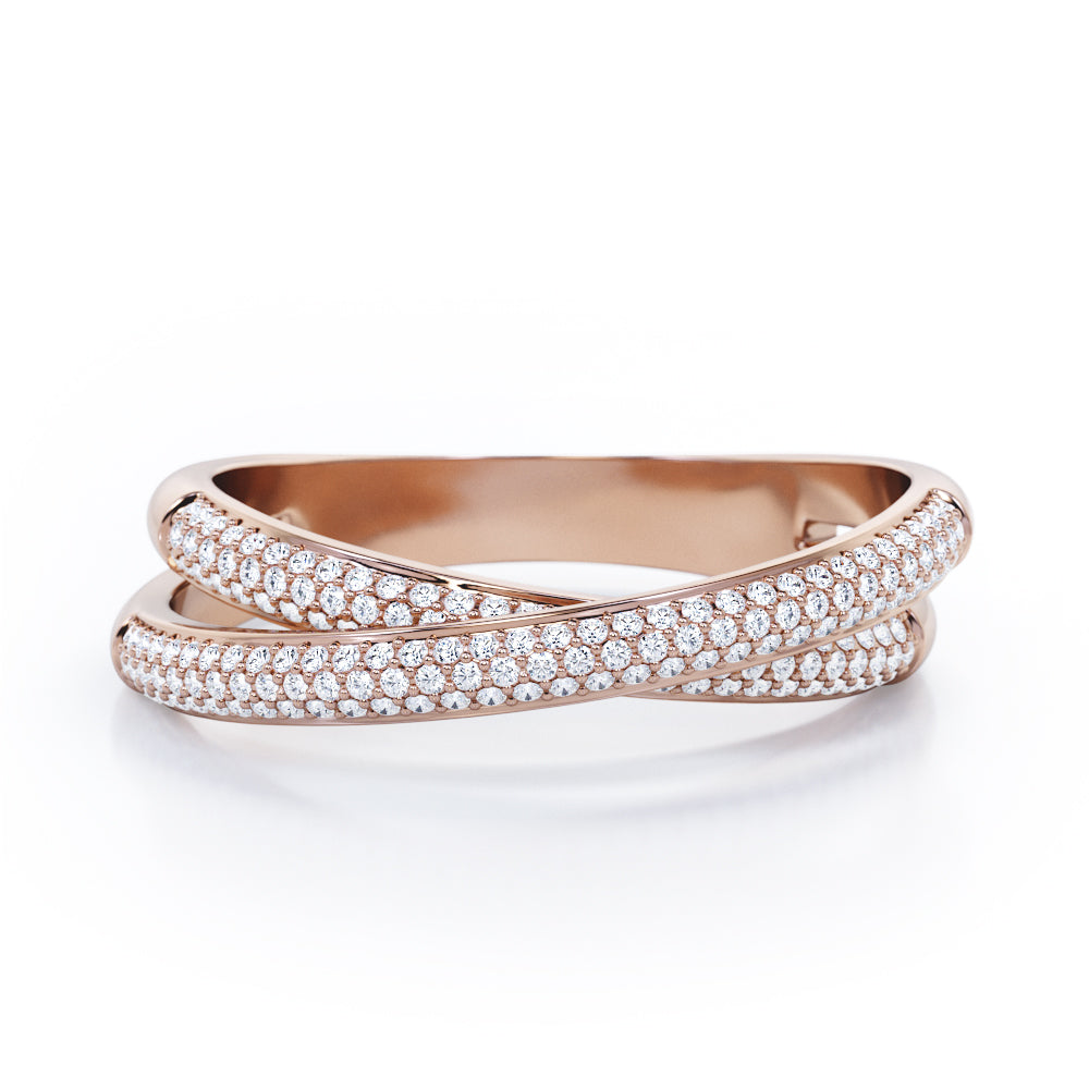 Crossover Double-Strand 0.25 TCW Round Shape Diamond Micro Pave Stackable Ring in 10K White Gold