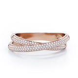 Crossover Double-Strand 0.25 TCW Round Shape Diamond Micro Pave Stackable Ring in 10K White Gold