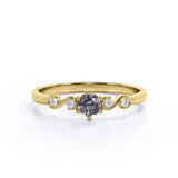 Dainty 6 Prong 0.60 Carat Round Cut Black Hair Dendritic Rutilated Quartz and Diamond Twist Engagement Ring