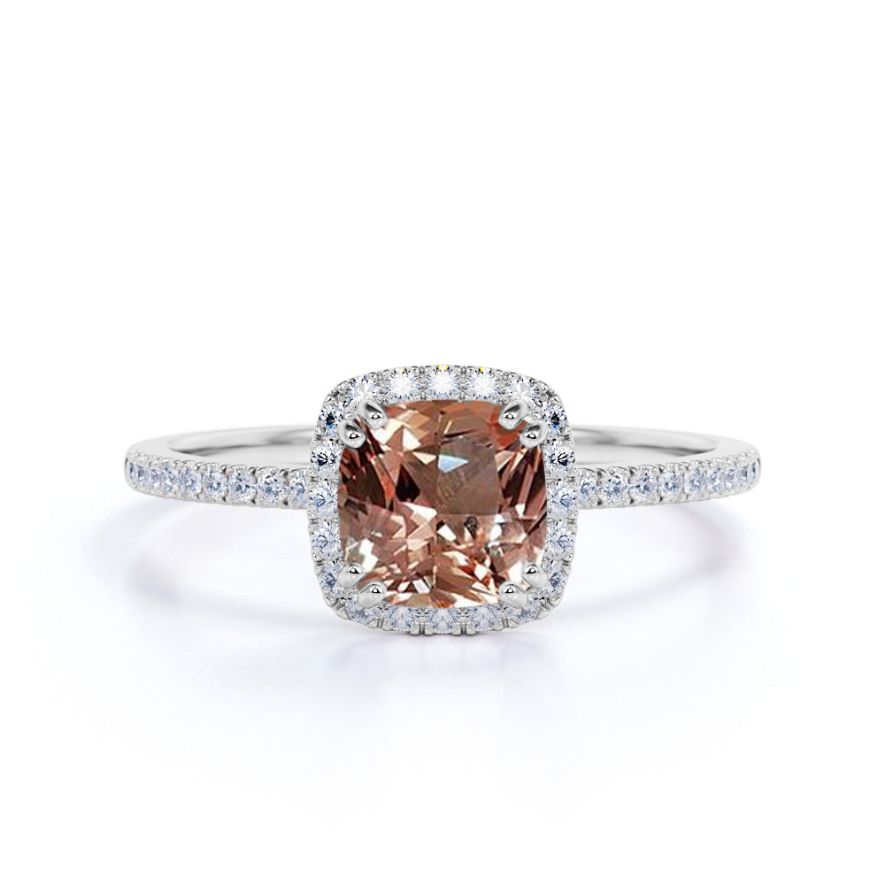 Vintage 1.25 ct Cushion Peach Morganite Engagement Ring