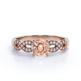 Huge 1.25 Carat Round cut Morganite and Diamond Infinity Art Deco Engagement Ring in Rose Gold