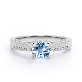 Antique Art Deco 1 Carat Round Cut Aquamarine Four Prong Solitaire Engagement Ring In Rose Gold