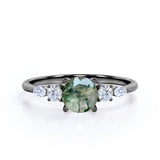 Five Stone 0.6 Carat Round Cut Moss Agate Engagement Ring