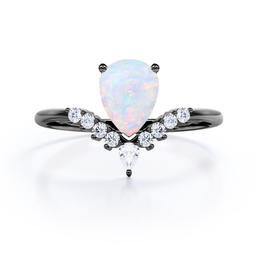 V-Shaped 1.25 Ct Pear Cut Lab Created Opal Engagement Ring
