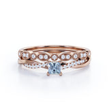 1.15 Carat Princess Cut Aquamarine And Diamond Twisted Wedding Ring Set In White Gold