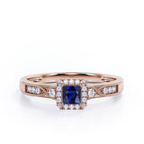 Infinity Milgrain - 1.15 Carat Princess Cut Blue Sapphire and diamond - Petite Pave Channel - Halo Engagement Ring in White Gold
