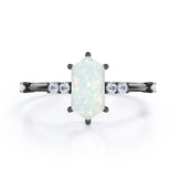 Asymmetric Six Prong 1.10 Carat Hexagon Cut Fiery Opal And Diamond Seven Stone Engagement Ring In Rose Gold