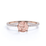 Six Prong Set 1.25 Carat Round Cut Morganite and Diamond Engagement Ring in White Gold