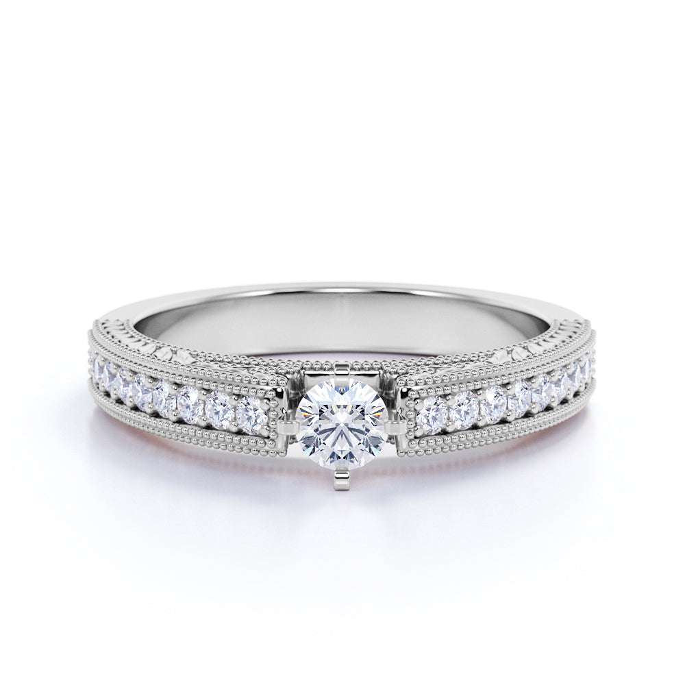 Classic Solitaire 0.75 ct TDW Round Cut Diamond Pave Set Engagement Ring in 10K Black Gold