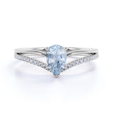 Contoured 1.50 Carat Teardrop Aquamarine and Split Shank Diamond Engagement Ring in Rose Gold