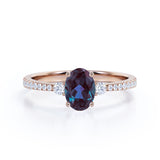Affordable 1.40 Carat Oval Cut Lab Created Alexandrite And Diamond Four Prong Pave Engagement Ring In White Gold