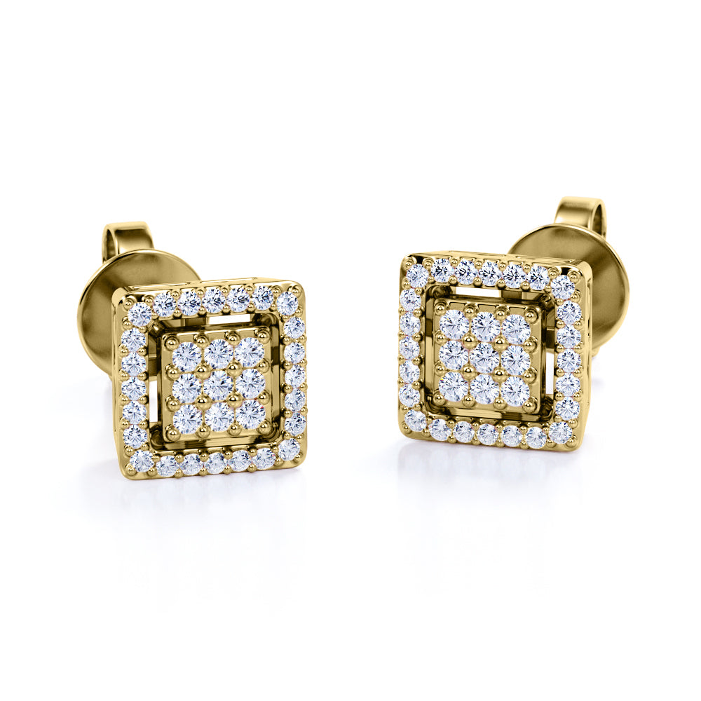 Timeless 0.30 Carat Round Cut Moissanite And Diamond Square Framed Stud Earrings In Rose Gold