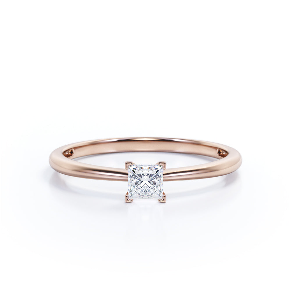 Tapered 0.50 Ct Princess Cut Diamond Engagement Ring