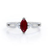 Affordable 1.45 Carat Marquise Cut Lab-Created Ruby And Diamond Double Shank Engagement Ring In White Gold