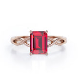Solitaire 1 Carat Emerald Cut Lab Ruby Infinity Engagement Ring In White Gold