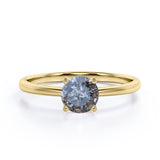 Minimalist 4 Prong Basket .50 Carat Round Cut Natural Black Salt and Pepper Diamond Solitaire Engagement Ring in White Gold for Her