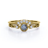 0.53 Ct Round Salt and Pepper Diamond Vintage Wedding Ring Set