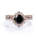 1.75 Carat Cushion cut Lab Black Diamond Bridal Set with semi eternity wedding band in Rose Gold