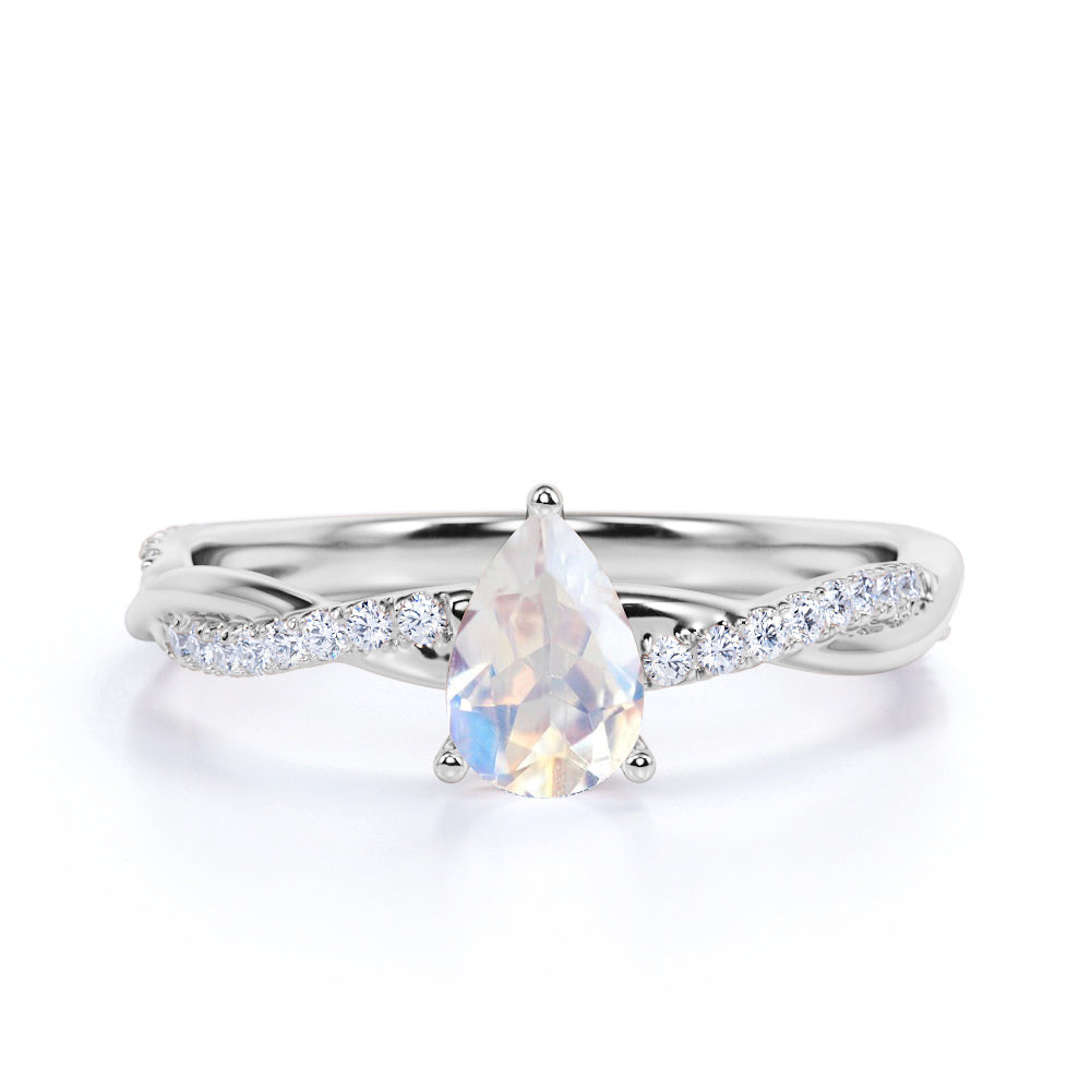Twisted 1.75 Carat Teardrop Mystic Moonstone and Diamond Infinity Engagement Ring in Rose Gold