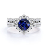 Art Deco 2 Ct Cushion Cut Lab Sapphire Trio Set