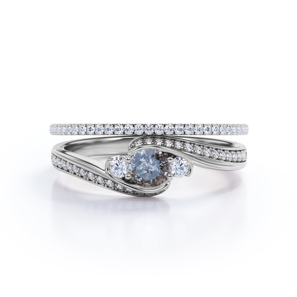 1.25 Ct Round Salt and Pepper Diamond Bypass Wedding Ring Set