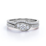 Swirl Trilogy 1.5 CT TDW Round Cut Diamond Channel Setting Wedding Set - Bridal Set