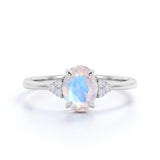 1.25 ct Oval Blue Moonstone 7 stone Engagement Ring