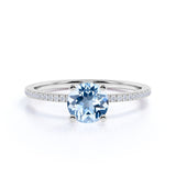 Three Stone 1.25 ct Round Aquamarine Engagement Ring