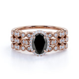 Bestselling 2 Carat Oval cut Lab Black Diamond Trio Wedding Ring Set in White Gold