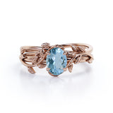 1 ct Oval Aquamarine Leaf and Vine Wedding Ring Set