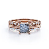 Art Deco 1 Ct Princess Salt and Pepper Diamond Trio Set