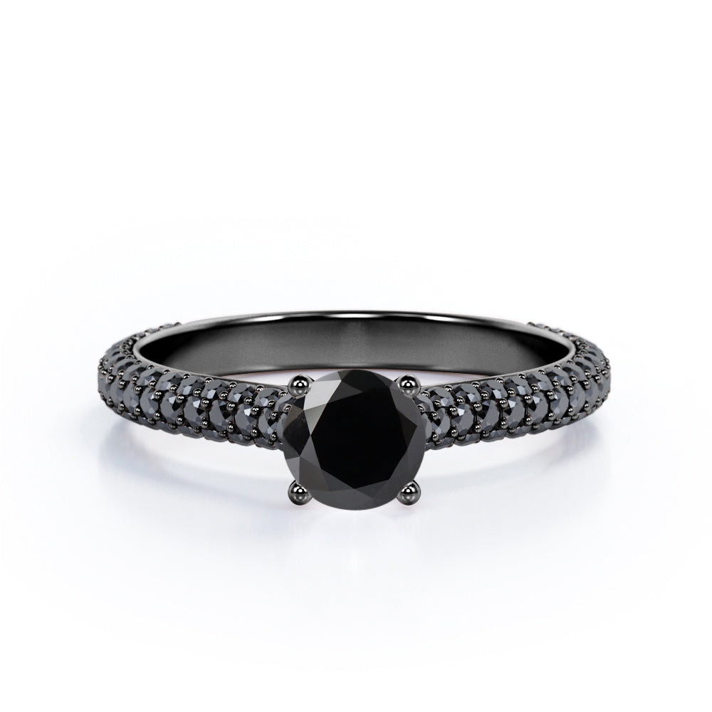 1.35 ct Round Lab Black Diamond Cathedral Engagement Ring