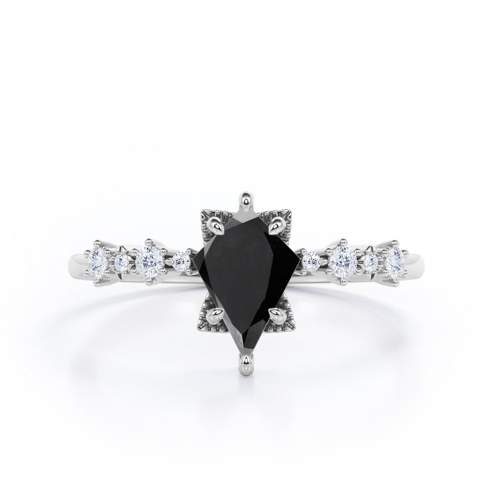 Fancy Star 0.6 carat Kite Black Diamond Engagement Ring in Black Gold