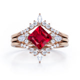 Double Crown 1.25 ct Princess Lab-Created Ruby Trio Bridal Set