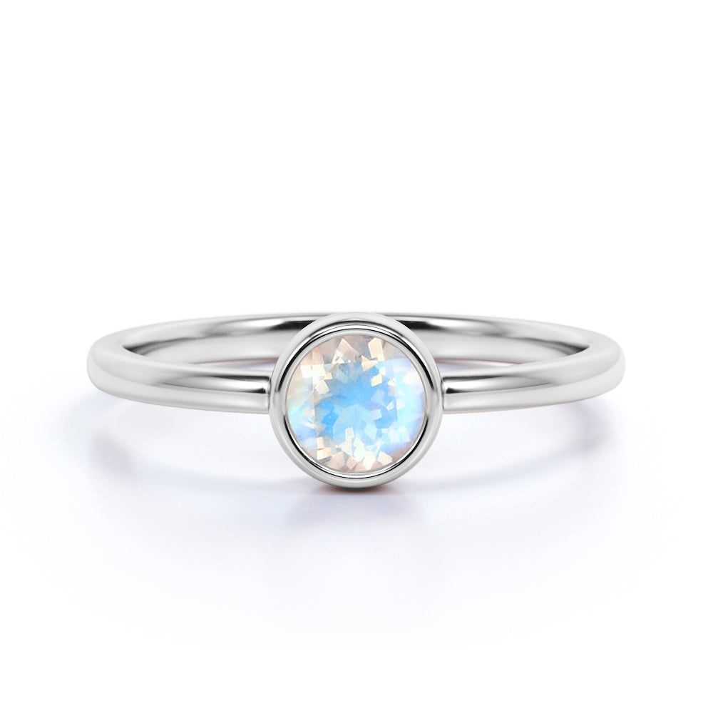 Bezel 1 ct Round Moonstone Engagement Ring