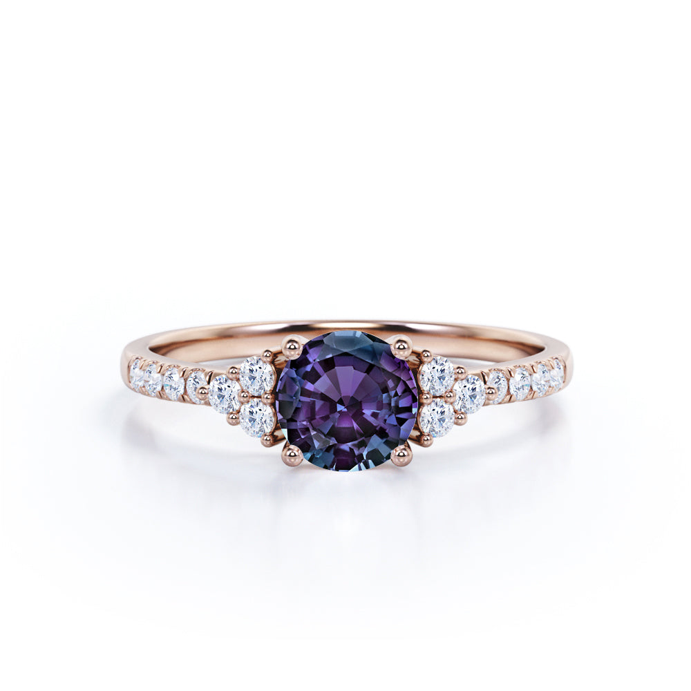 1.50 Ct Round Cut Lab Alexandrite Pave Engagement Ring