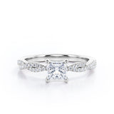 Certified Twisted 0.50 Ct Princess Lab Diamond Engagement Ring