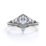 Vintage 1 Carat Round Moissanite Tiara Bridal Set