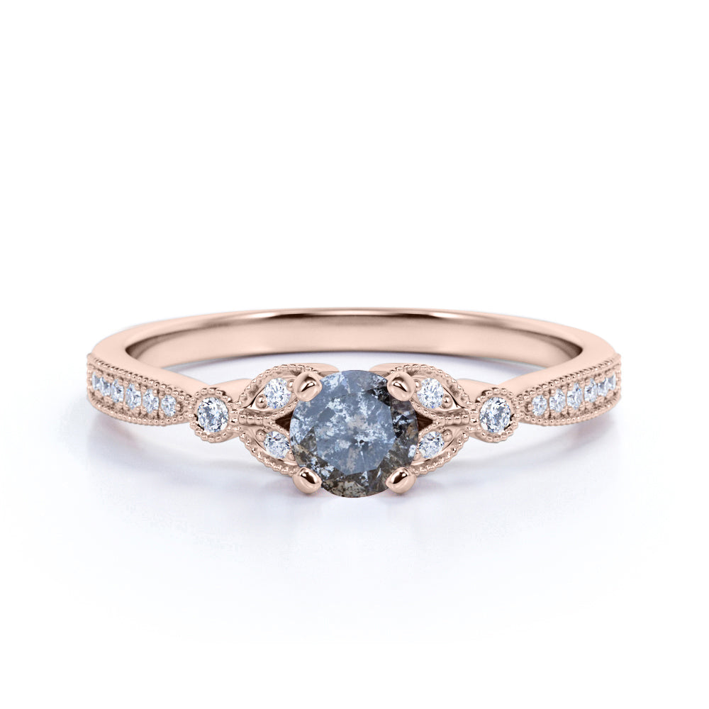 Butterfly 0.65 Ct Round Salt and Pepper Diamond Engagement Ring