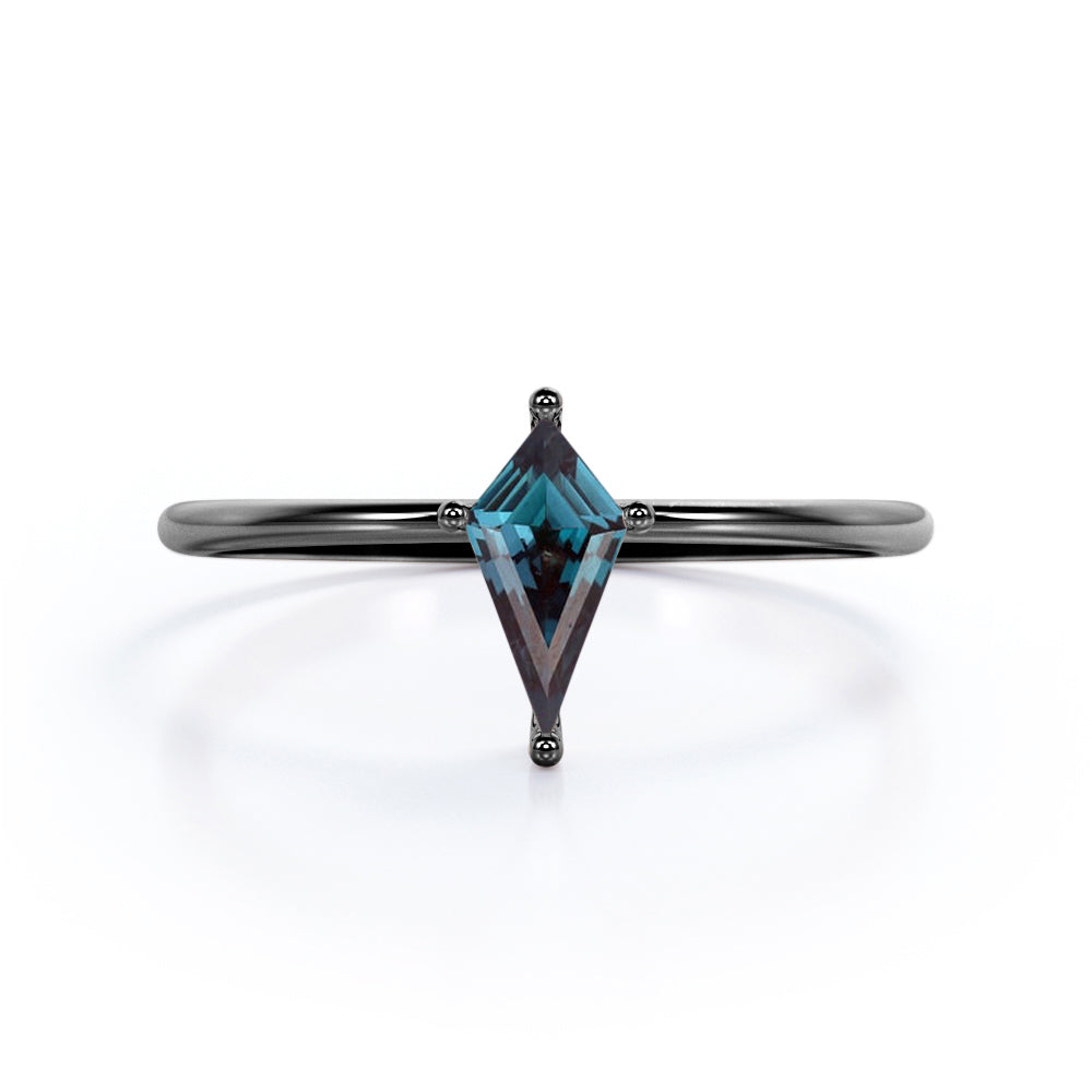 Elongated 0.85 Carat Kite Shaped Lab Created Alexandrite Solitaire Engagement Ring  In White Gold