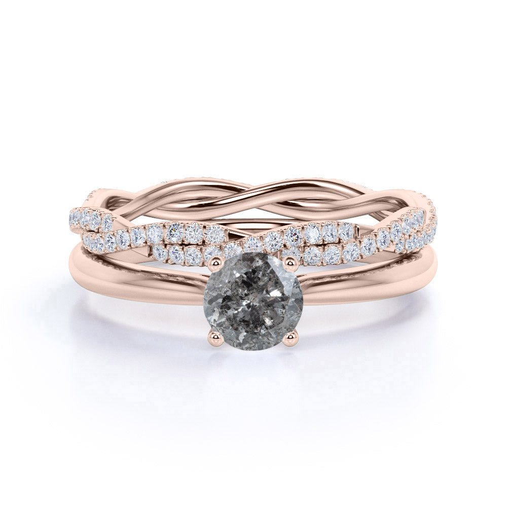 Infinity 0.75 Ct Round Salt and Pepper Diamond Bridal Set