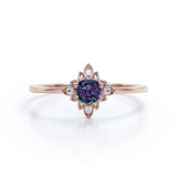 Floral Design 1.05 Carat Round Cut Lab Created Alexandrite And Diamond Nature Inspired Engagement Ring In White Gold