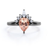 Half-Crown Halo 0.55 carat Pear Morganite and Moissanite Engagement Ring in Rose Gold
