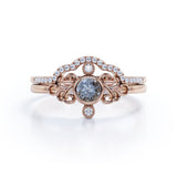 Curved 0.95 Ct Round Salt and Pepper Diamond Wedding Bridal Set