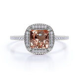 Limited Time Sale: 1.25 Carat Peach Pink Morganite (princess cut Morganite) and Diamond Engagement Ring